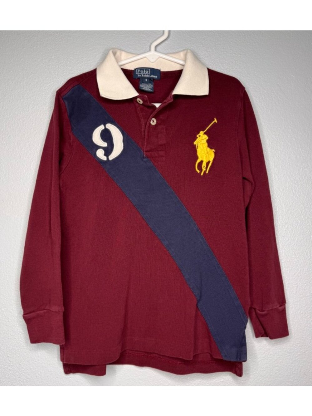 Polo By Ralph Lauren Boys Burgundy Long Sleeve Rugby Shirt SZ 6 Big Pony Logo